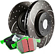 S10KR1014 Rear Brake Disc and Pad Kit, Dimpled and Slotted 5 Lugs Aramid Fiber S10 Greenstuff 2000 and GD Sport Slotted and Dimpled Rotors
