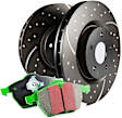 S10KR1307 Rear Brake Disc and Pad Kit, Silver Grey Geomet, Dimpled and Slotted, 4 Lugs, Aramid Fiber, S10 Greenstuff 2000 and GD Sport Slotted and Dimpled Rotors