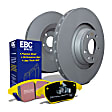 S13KF2156 Front Brake Disc and Pad Kit, Silver Grey Geomet, Plain Surface, 5 Lugs, Aramid Fiber, S13 Yellowstuff Sport Pad and RK Premium Rotors
