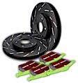 S2KF1200 Front Brake Disc and Pad Kit, Slotted 5 Lugs 303.02 mm Aramid Fiber S2 Greenstuff 2000 and USR Sport Slotted Rotors