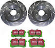 S2KR2063 Rear Brake Disc and Pad Kit, Silver Grey Geomet, Slotted, 4 Lugs, 226.06 mm, Aramid Fiber, S2 Greenstuff 2000 and USR Sport Slotted Rotors