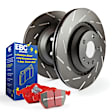 S4KR1016 Rear Brake Disc and Pad Kit, Silver Grey Geomet, Slotted, 6 Lugs, 355.09 mm, Aramid Fiber Ceramic, S4 Redstuff Ceramic Pad and USR Sport Slotted Rotors