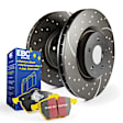 S5KF1077 Front Brake Disc and Pad Kit, Silver Grey Geomet, Dimpled and Slotted, 5 Lugs, 286.77 mm, Aramid Fiber, S5 Yellowstuff and GD Sport Slotted and Dimpled Super Street Rotors