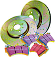 S5KF1087 Front Brake Disc and Pad Kit, Silver Grey Geomet, Dimpled and Slotted, 5 Lugs, 293.88 mm, Aramid Fiber, S5 Yellowstuff and GD Sport Slotted and Dimpled Super Street Rotors