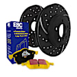 S5KF1124 Front Brake Disc and Pad Kit, Silver Grey Geomet, Dimpled and Slotted, 5 Lugs, 295.91 mm, Aramid Fiber, S5 Yellowstuff and GD Sport Slotted and Dimpled Super Street Rotors