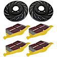 S5KF1171 Front Brake Disc and Pad Kit, Silver Grey Geomet, Dimpled and Slotted, 5 Lugs, 294.89 mm, Aramid Fiber, S5 Yellowstuff and GD Sport Slotted and Dimpled Super Street Rotors