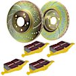 S5KF1199 Front Brake Disc and Pad Kit, Dimpled and Slotted 5 Lugs 299.97 mm Aramid Fiber S5 Yellowstuff and GD Sport Slotted and Dimpled Super Street Rotors