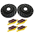 S5KF1200 Front Brake Disc and Pad Kit, Silver Grey Geomet, Dimpled and Slotted, 5 Lugs, 305.05 mm, Aramid Fiber, S5 Yellowstuff and GD Sport Slotted and Dimpled Super Street Rotors