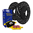 S5KF1202 Front Brake Disc and Pad Kit, Silver Grey Geomet, Dimpled and Slotted, 6 Lugs, 318.77 mm, Aramid Fiber, S5 Yellowstuff and GD Sport Slotted and Dimpled Super Street Rotors