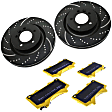 S5KF1460 Front Brake Disc and Pad Kit, Dimpled and Slotted 5 Lugs 353.57 mm Aramid Fiber S5 Yellowstuff and GD Sport Slotted and Dimpled Super Street Rotors
