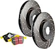 S5KF1878 Front Brake Disc and Pad Kit, Silver Grey Geomet, Dimpled and Slotted, 5 Lugs, 321.06 mm, Aramid Fiber, S5 Yellowstuff and GD Sport Slotted and Dimpled Super Street Rotors