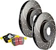 S5KF1906 Front Brake Disc and Pad Kit, Dimpled and Slotted 5 Lugs 370.08 mm Aramid Fiber S5 Yellowstuff and GD Sport Slotted and Dimpled Super Street Rotors