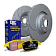 S5KF2068 Front Brake Disc and Pad Kit, Silver Grey Geomet, Dimpled and Slotted, 5 Lugs, Aramid Fiber, S5 Yellowstuff and GD Sport Slotted and Dimpled Super Street Rotors