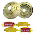 S5KR1087 Rear Brake Disc and Pad Kit, Silver Grey Geomet, Dimpled and Slotted, 5 Lugs, 289.56 mm, Aramid Fiber, S5 Yellowstuff and GD Sport Slotted and Dimpled Super Street Rotors