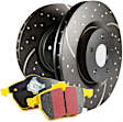 S5KR1581 Rear Brake Disc and Pad Kit, Silver Grey Geomet, Dimpled and Slotted, 5 Lugs, Aramid Fiber, S5 Yellowstuff and GD Sport Slotted and Dimpled Super Street Rotors