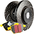 S5KR1661 Rear Brake Disc and Pad Kit, Silver Grey Geomet, Dimpled and Slotted, 5 Lugs, Aramid Fiber, S5 Yellowstuff and GD Sport Slotted and Dimpled Super Street Rotors
