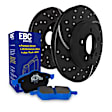 S6KF1004 Front Brake Disc and Pad Kit, Silver Grey Geomet, Dimpled and Slotted, 6 Lugs, 355.09 mm, Aramid Fiber, S6 Bluestuff NDX Pad and GD Sport Slotted and Dimpled Rotors