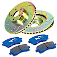 S6KF1042 Front Brake Disc and Pad Kit, Dimpled and Slotted 5 Lugs 293.62 mm Aramid Fiber S6 Bluestuff NDX Pad and GD Sport Slotted and Dimpled Rotors