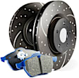 S6KF1177 Front Brake Disc and Pad Kit, Silver Grey Geomet, Dimpled and Slotted, 5 Lugs, Aramid Fiber, S6 Bluestuff NDX Pad and GD Sport Slotted and Dimpled Rotors