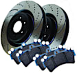 S6KR1055 Rear Brake Disc and Pad Kit, Silver Grey Geomet, Dimpled and Slotted, 5 Lugs, Aramid Fiber, S6 Bluestuff NDX Pad and GD Sport Slotted and Dimpled Rotors