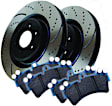 S6KR1058 Rear Brake Disc and Pad Kit, Silver Grey Geomet, Dimpled and Slotted, 5 Lugs, Aramid Fiber, S6 Bluestuff NDX Pad and GD Sport Slotted and Dimpled Rotors