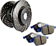 S6KR1106 Rear Brake Disc and Pad Kit, Silver Grey Geomet, Dimpled and Slotted, 5 Lugs, Aramid Fiber, S6 Bluestuff NDX Pad and GD Sport Slotted and Dimpled Rotors