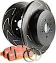 S7KF1070 Front Brake Disc and Pad Kit, Silver Grey Geomet, Slotted, 6 Lugs, Aramid Fiber Ceramic, S7 Orangestuff Pad and BSD Sport Vee Slotted Rotors