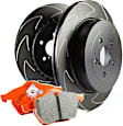 S8KF1008 Front Brake Disc and Pad Kit, Silver Grey Geomet, Dimpled and Slotted, 5 Lugs, Aramid Fiber Ceramic, S8 Orangestuff Pad and GD Sport Slotted and Dimpled Rotors