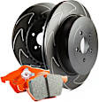 S8KF1091 Front Brake Disc and Pad Kit, Silver Grey Geomet, Dimpled and Slotted, 6 Lugs, Aramid Fiber Ceramic, S8 Orangestuff Pad and GD Sport Slotted and Dimpled Rotors