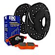 S8KR1028 Rear Brake Disc and Pad Kit, Silver Grey Geomet, Dimpled and Slotted, 7 Lugs, Aramid Fiber Ceramic, S8 Orangestuff Pad and GD Sport Slotted and Dimpled Rotors