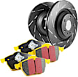 2014 Volkswagen Touareg - Rear Brake Disc and Pad Kit, Slotted, 5 Lugs, Aramid Fiber, FMSI Pad No. D978; Vented; 5 Bolt Holes; 330mm Dia.; 73mm Height; 28mm Thick; 85mm Center Hole Dia.; Pad w/Weights On Top Of Backplate, 3.6L 6Cyl, S9 Yellowstuff Pad and USR Sport S