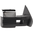 Passenger Side Towing Mirror, Power Adjust, Heated, Manual Folding, Chrome, In-housing Signal Light, With Memory, With Puddle Light, No Auto-Dim, With Blind Spot Glass