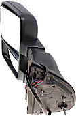 Driver Side Towing Mirror, Power Adjust, Heated, Power Folding, Textured Black, In-housing Signal Light, With Memory, No Puddle Light, No Auto-Dim, With Blind Spot Glass