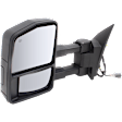 Driver and Passenger Side Towing Mirror, Power Adjust, Heated, Manual Folding, Textured Black, No Signal Light, No Memory, No Puddle Light, No Auto-Dim, No Blind Spot Feature