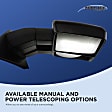 2017 Ford F-350 Super Duty - Driver Side Towing Mirror, Upper - Power Adjust, Lower - Manual Adjust, Heated, Textured Black, Manual Folding, In-housing Signal Light, No Blind Spot Feature, No Memory, No Puddle Light, No Auto-Dimming