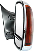 Passenger Side Towing Mirror, Power Adjust, Manual Folding, Heated, Chrome, In-housing Signal Light, No Memory, No Puddle Light, No Auto-Dimming, With Blind Spot Glass