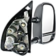 Passenger Side Towing Mirror, Power Adjust, Manual Folding, Heated, Chrome, In-housing Signal Light, No Memory, No Puddle Light, No Auto-Dimming, With Blind Spot Glass