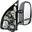 Passenger Side Towing Mirror, Power Adjust, Manual Folding, Heated, Chrome, In-housing Signal Light, No Memory, No Puddle Light, No Auto-Dimming, With Blind Spot Glass