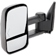 Driver Side Towing Mirror, Power Adjust, Heated, Manual Folding, Textured Black, In-glass Signal Light, No Memory, No Puddle Light, No Auto-Dim, With Blind Spot Glass