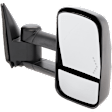 Passenger Side Towing Mirror, Power Adjust, Heated, Manual Folding, Textured Black, In-glass Signal Light, No Memory, No Puddle Light, No Auto-Dim, With Blind Spot Glass
