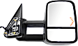 Passenger Side Towing Mirror, Power Adjust, Heated, Manual Folding, Textured Black, In-glass Signal Light, No Memory, No Puddle Light, No Auto-Dim, With Blind Spot Glass