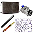 9646478A 5-Piece Kit A/C Compressor, With Clutch, 6-Groove Pulley, 3.2L, 6Cyl Includes (1) A/C Compressor, (1) A/C Receiver Drier, (1) A/C Orifice Tube, (1) A/C O-Ring and Gasket Seal Kit and (1) A/C Condenser