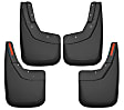 56886 Front and Rear, Driver and Passenger Side Mud Flaps, Black, Plastic, Custom Fit Series