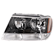 Driver Side Headlight, with Bulb, Halogen, Black Interior with Clear Turn Signal Lens, without Headlamp Leveling, without Wiring harness, Laredo/Sport Model, Production Date From 01-15-2002