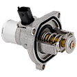 Thermostat Housing, With housing and gasket, 2.89 in. flange length, 0.38 in. flange thickness, 2.59 in. flange width, 2.34 in. Bolt Hole Center To Bolt Hole Center, Blade type, 2-prong male terminal