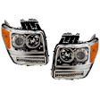 Driver and Passenger Side Projector Halogen Headlight, With bulb(s), Clear Lens, Chrome Interior