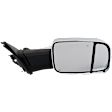 Passenger Side Towing Mirror, Power Adjust, Heated, Manual Folding, Chrome, In-housing Signal Light, With Memory, With Puddle Light, No Auto-Dim, With Blind Spot Detection in Glass