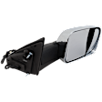 Passenger Side Towing Mirror, Power Adjust, Heated, Manual Folding, Chrome, In-housing Signal Light, With Memory, With Puddle Light, No Auto-Dim, With Blind Spot Detection in Glass