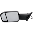 Driver Side Towing Mirror, Power Adjust, Heated, Power Folding, Textured Black, In-housing Signal Light, No Memory, With Puddle Light, No Auto-Dim, With Blind Spot Detection in Glass