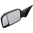 Driver Side Towing Mirror, Power Adjust, Heated, Power Folding, Textured Black, In-housing Signal Light, No Memory, With Puddle Light, No Auto-Dim, With Blind Spot Detection in Glass